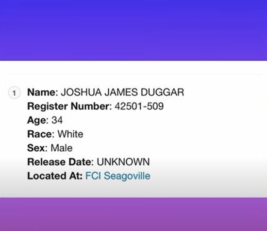Josh Duggar Destination Federal Prison Confirmed