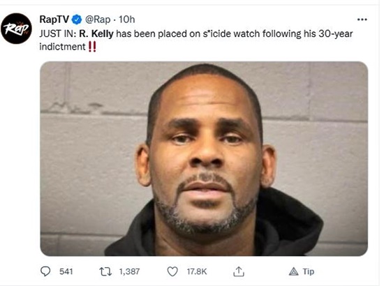 R and B Singer R Kelly Furious About Suicide Watch Sues