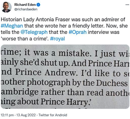 Team Sussex Slam Historian Antonia Fraser Who Disses Prince Harry and Meghan